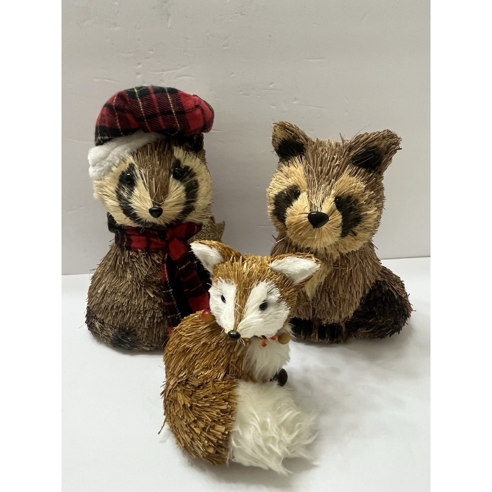 Christmas Woodland Straw Animal Figures Raccoon Fox Badger Medium 4"-9" Decor
